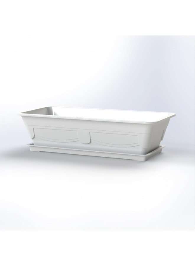 أصيص زهور مستطيل الشكل من البلاستيك بطول 57 سم، خفيف الوزن ومتين للغاية، مناسب لزراعة الزهور والنباتات , فلوريتا 57 (أبيض)